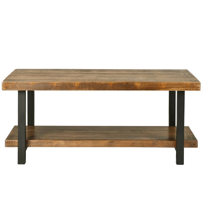 Rustic Natural Coffee Table With Storage Shelf,Rectangle - Image 1