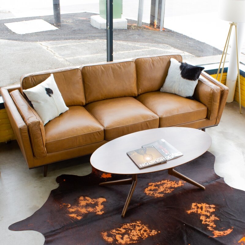 Lesa Genuine Leather 88" Square Arm Sofa - Tan Brown - Image 2