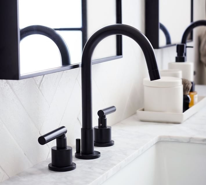 Matte Black Linden Lever Handle Widespread Bathroom Sink Faucet - Image 0
