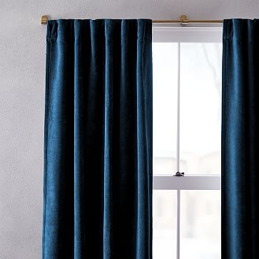 Textured Upholstery Velvet Curtain, Set of 2, Regal Blue, 48"x96" - Image 1