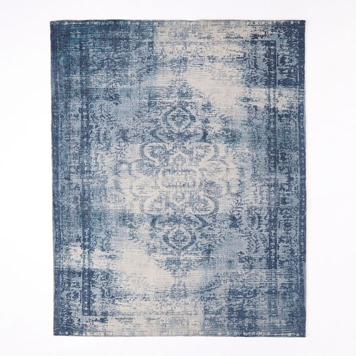 Distressed Arabesque Wool Rug, 8 x 10', Midnight - Image 0