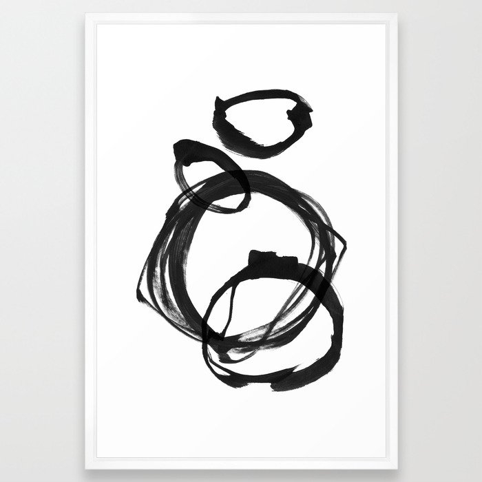Black Ink Geometric Abstract Painting Rings 3 Framed Art Print, 26x38 white vector frame - Image 0