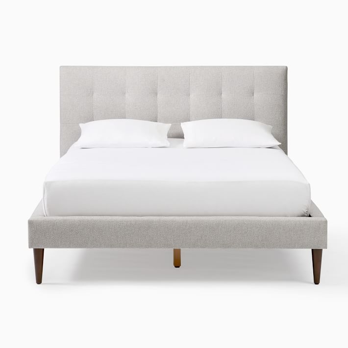Grid-Tufted Upholstered Tapered Leg Bed, Queen, Stone Twill, Standard Headboard - Image 0