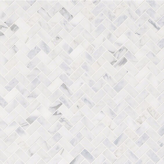 Calacatta Cressa 1" x 2" Marble Herringbone Mosaic Wall & Floor Tile - Image 0