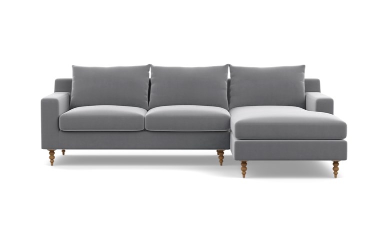 Sloan Chaise Sectional with Elephant Fabric and Natural Oak legs - Right facing - Image 0