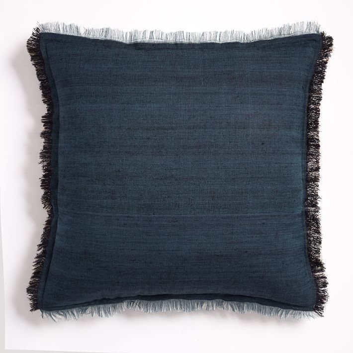 Textured Silk Fringe Pillow Cover - Shadow Blue - Image 0