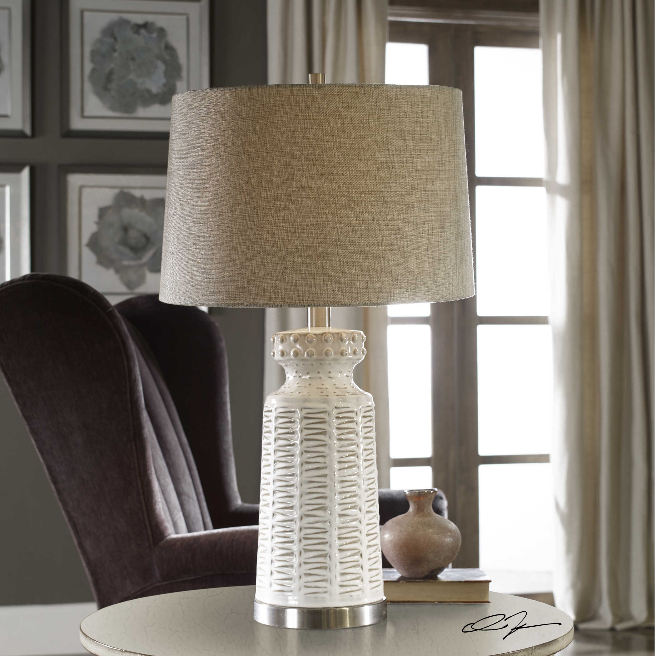 Kansa Distressed White Table Lamp - Image 2