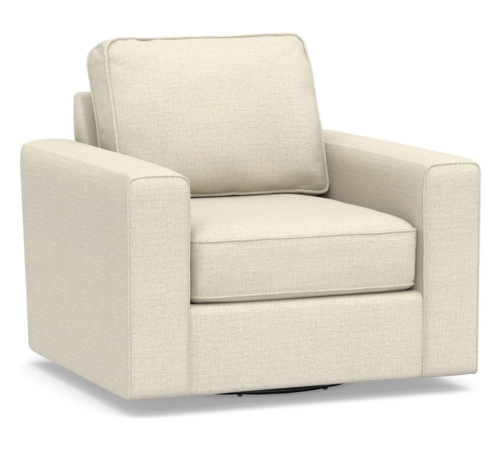 SoMa Fremont Square Arm Upholstered Swivel Armchair, Polyester Wrapped Cushions, Basketweave Slub Oatmeal - Image 0