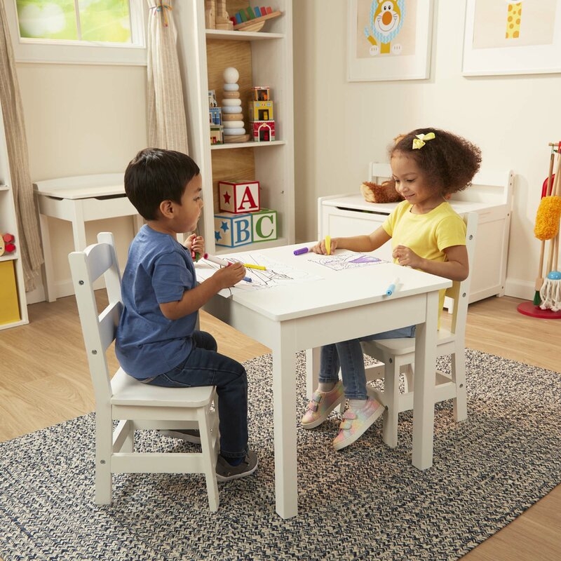 Melissa & Doug Kids 3 Piece Writing Table and Chair Set in White - Image 5