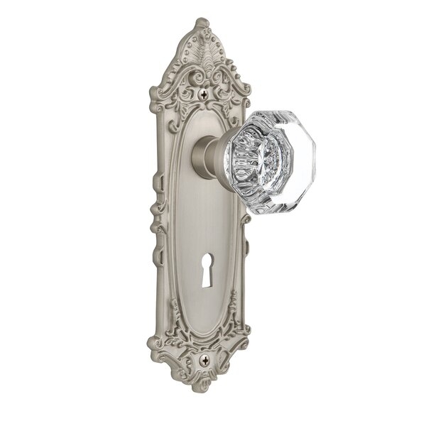 704899 Clear Crystal Waldorf Interior Mortise Door Knob with Victorian Long Plate - Image 0