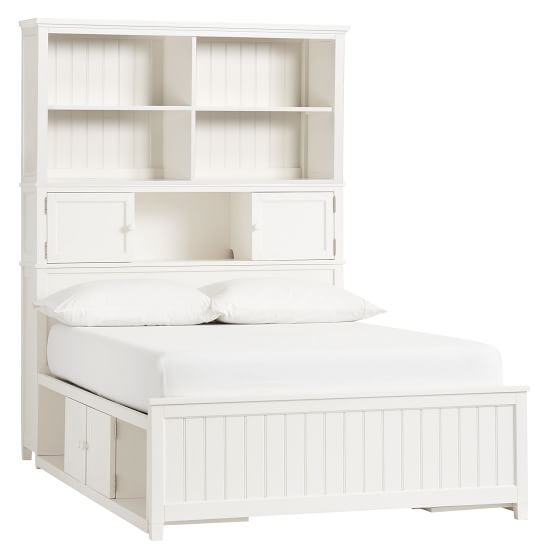 Beadboard Storage Bed + Hutch Set, Queen, Simply White - Image 0