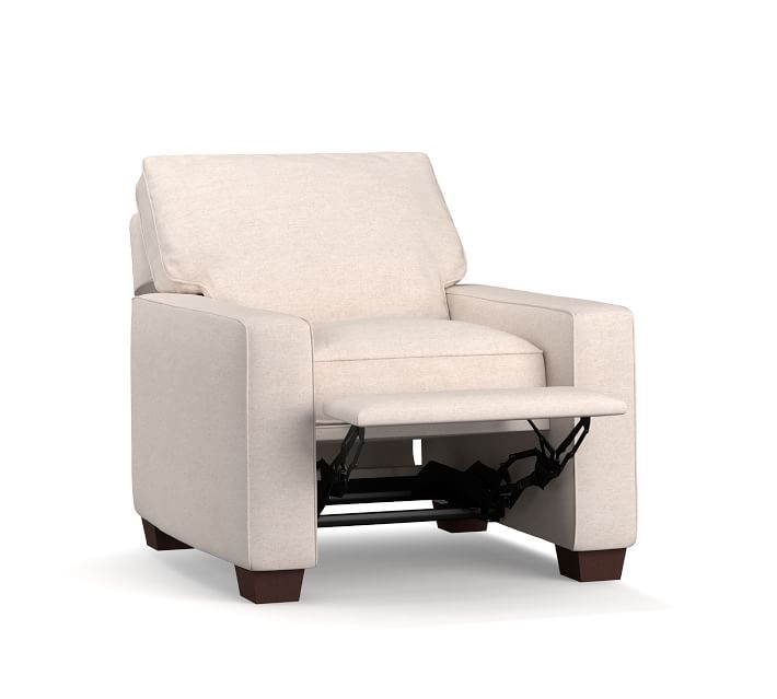 PB Comfort Square Arm Upholstered Recliner, Memory Foam Cushions, Performance Heathered Basketweave Platinum - Image 1