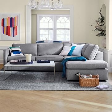 Harris Sectional Set 09: Left Arm 65" Sofa, Right Arm Terminal Chaise, Poly, Tweed, Salt and Pepper, - Image 1