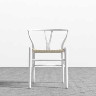 Wishbone Chair - White Lacquer - Painted Beech Natural Seat Cord - Image 0