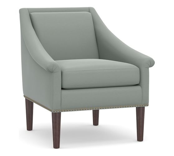 SoMa Valerie Upholstered Armchair, Polyester Wrapped Cushions, Performance Everydayvelvet™ , Steel - Image 0