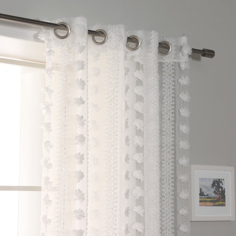 Shira Pom-Pom/Daisy Floral Sheer Grommet Curtain Panels (Set of 2) - Image 3