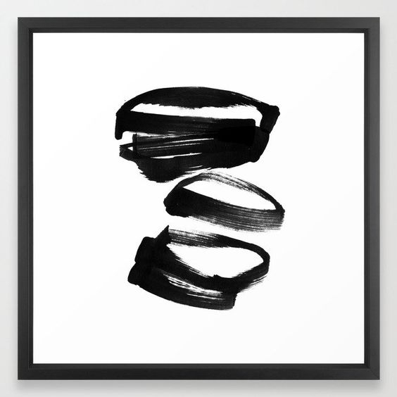 Black and White Abstract Shapes Ink Painting Framed Art Print - 22 x 22" vector black frame - Image 0