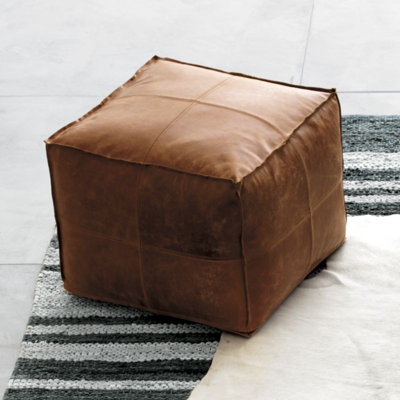 Leather Square Brown Pouf - Image 3