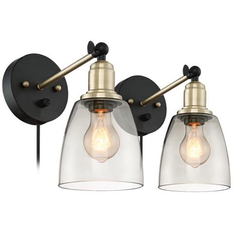 Morni Painted and Antique Brass Plug-In Set of Wall Lamps 2 - Image 1