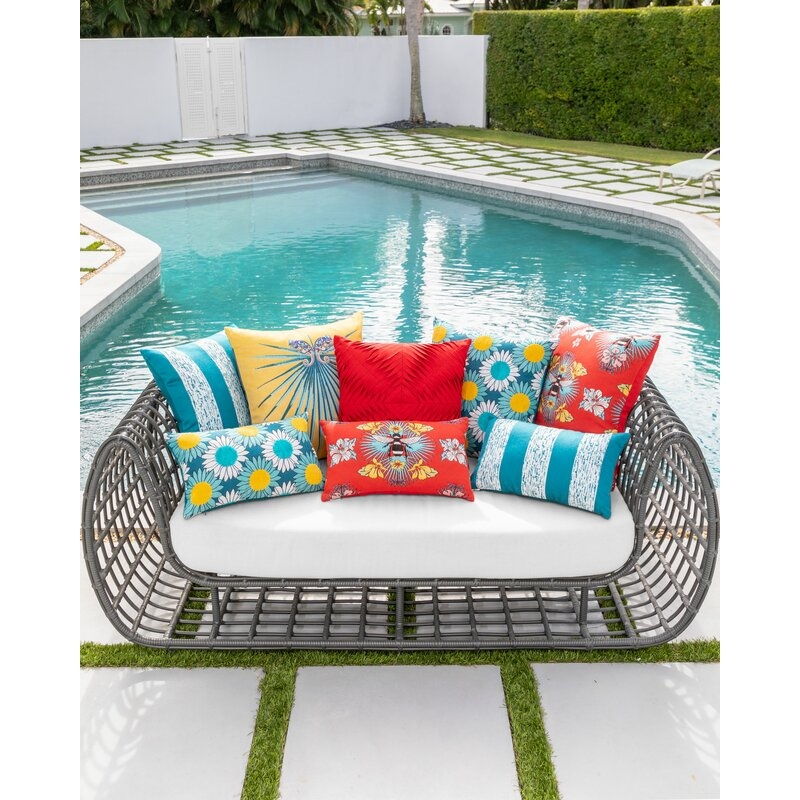 Elaine Smith Tropical Bee Outdoor Rectangular Sunbrella® Pillow Cover & Insert - Image 1