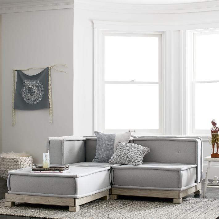 Cushy Lounge Sectional Set, Light Gray, Faux Suede - Image 0