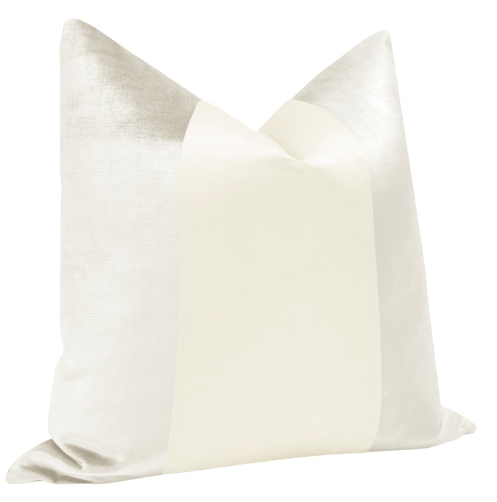 Panel Monochromatic Faux Silk Velvet Throw Pillow Cover, Alabaster, 18"x18" - Image 1
