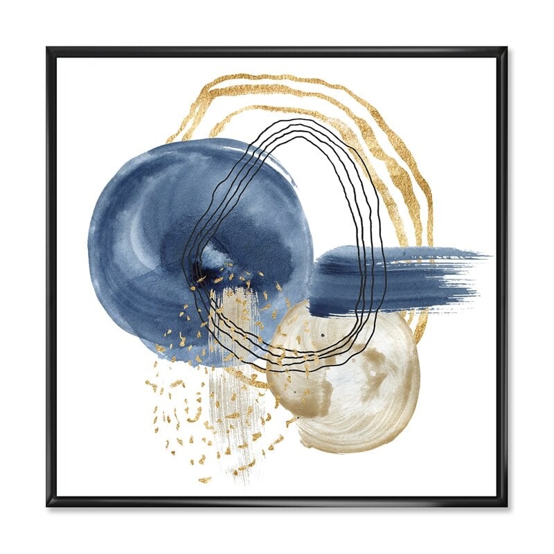 Abstract Dark Blue Gold & Black Underwater Life - Modern Canvas Wall Art Print-FL37253 - Image 0