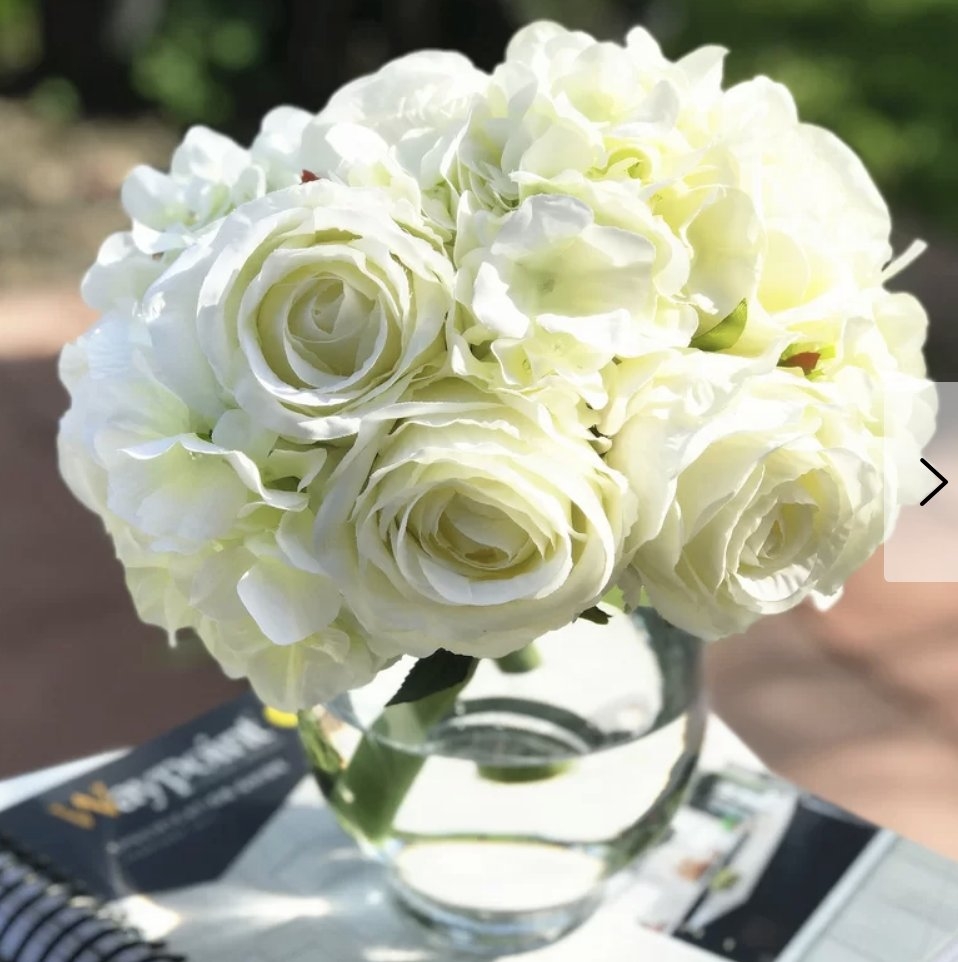 Artificial Rose and Hydrangea Floral Arrangement and Centerpiece in Vase - Image 0