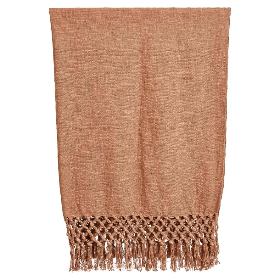 50"L x 60"W Woven Cotton Throw with Crochet & Fringe - Image 0