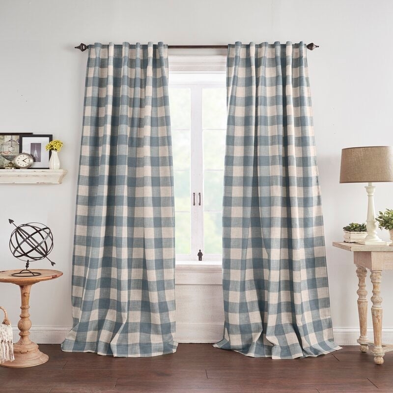 Eudell Plaid Blackout Thermal Single Curtain Panel-Chambray - Image 0