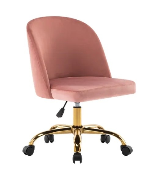 Porthos Home Louie Armless Velvet Desk Chairs, Gold Chrome Legs - Pink - Image 0