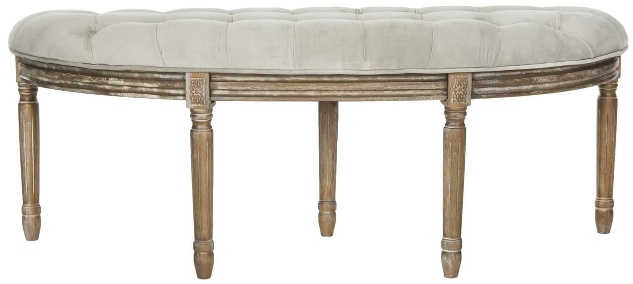 Abilene Tufted Rustic Semi Circle Bench - Grey/Rustic Oak - Safavieh - Image 0