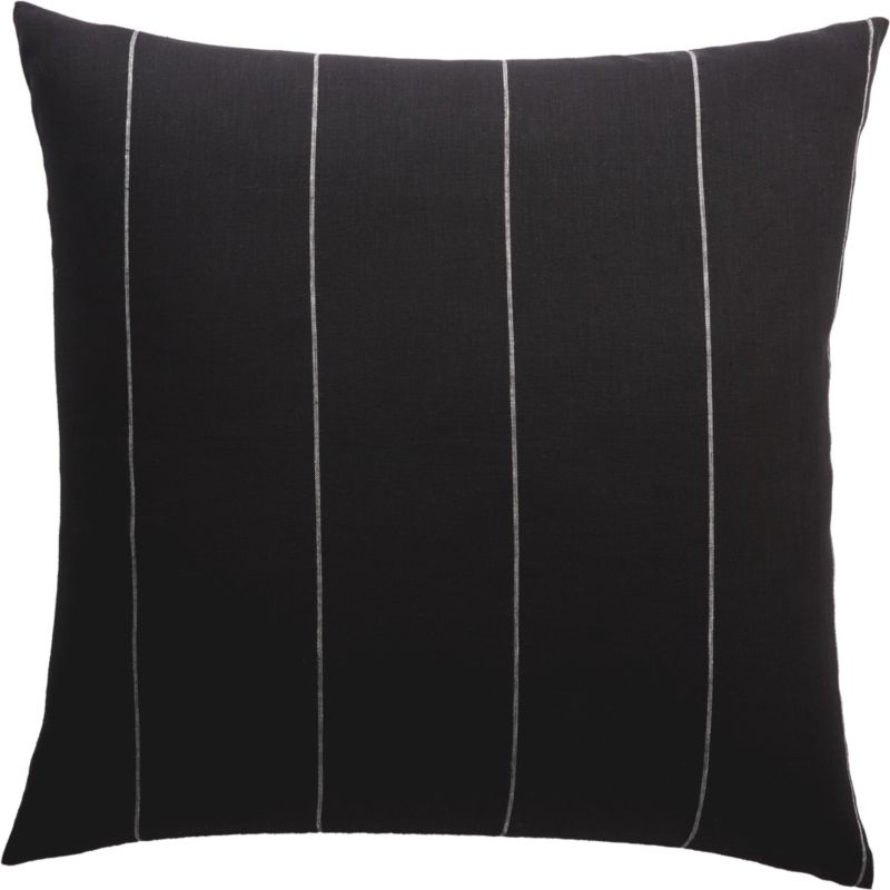 20" Pinstripe Black Linen Pillow with Feather-Down Insert - Image 3