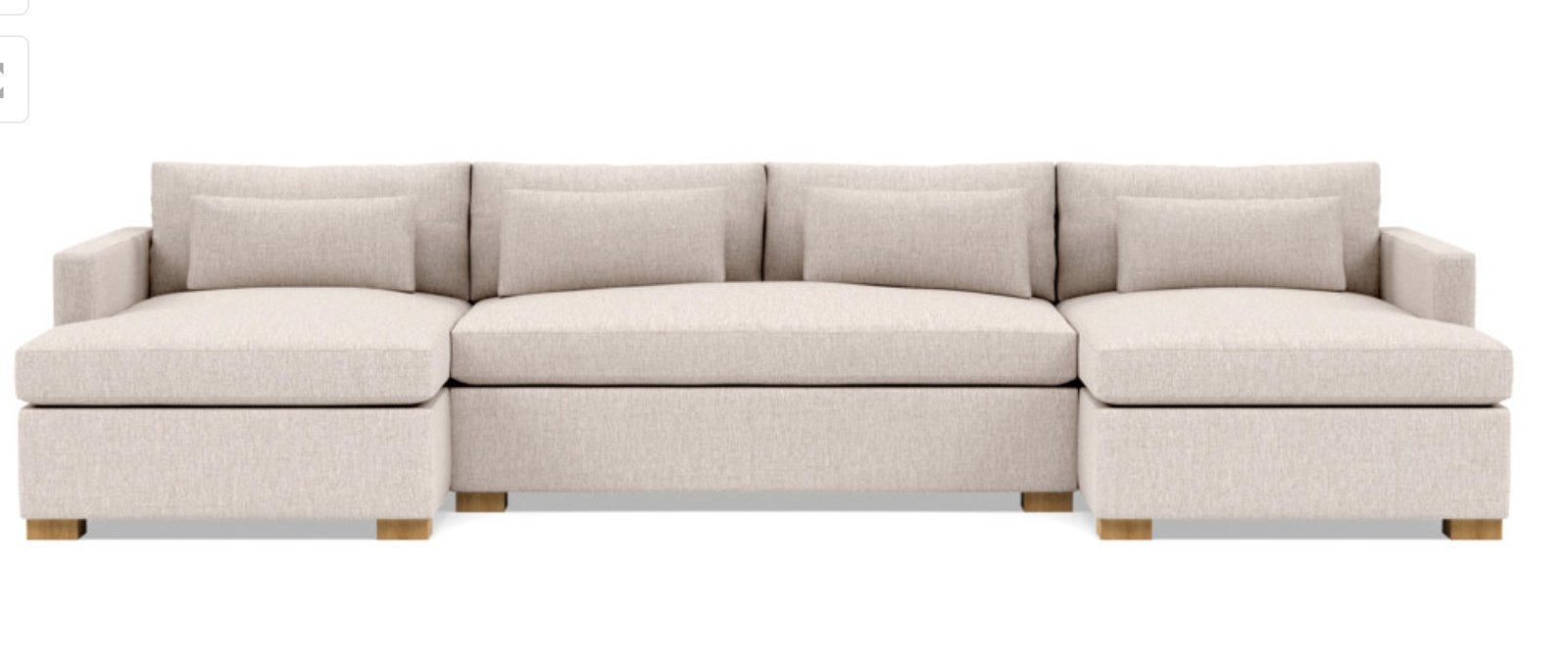 Charly U-Sectional with Beige Wheat Fabric, double down cushions, extended right chaise, extended left chaise, and Natural Oak legs - Image 0