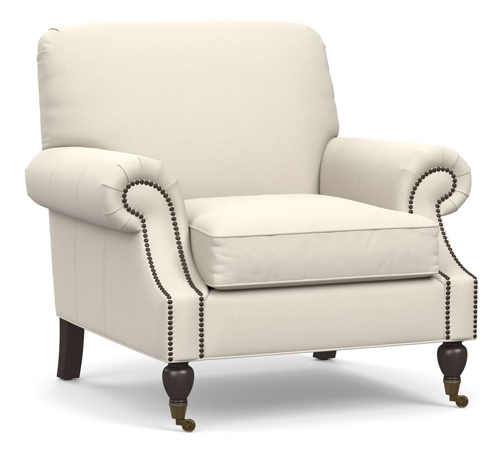 Brooklyn Leather Armchair, Polyester Wrapped Cushions, Signature Chalk - Image 0