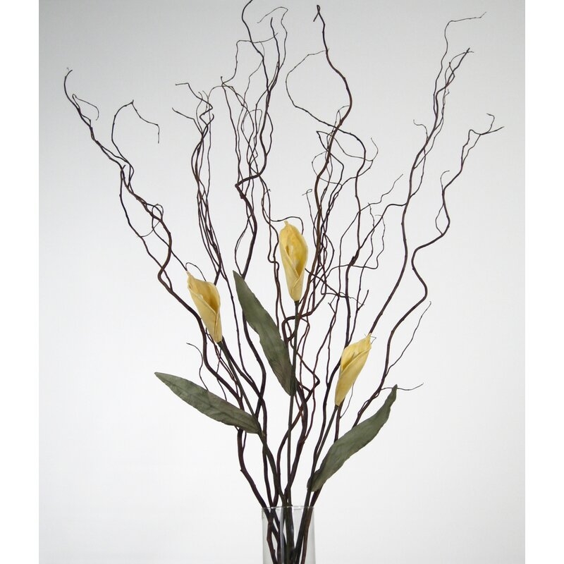 Curly Willow and Calla Lilies Floral Arrangement, Yellow - Image 0