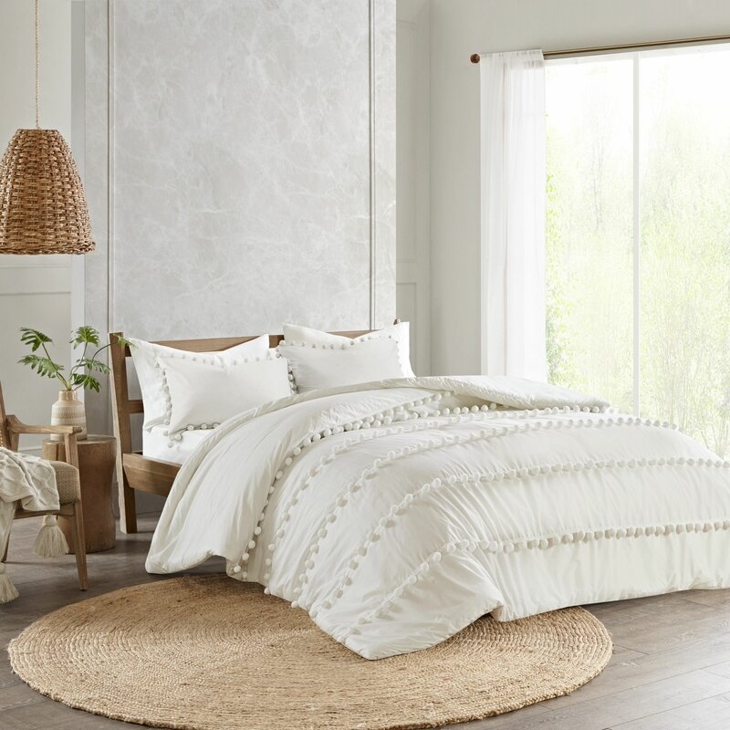 Obrian Pom Pom Comforter Set - Ivory - Full - Image 2