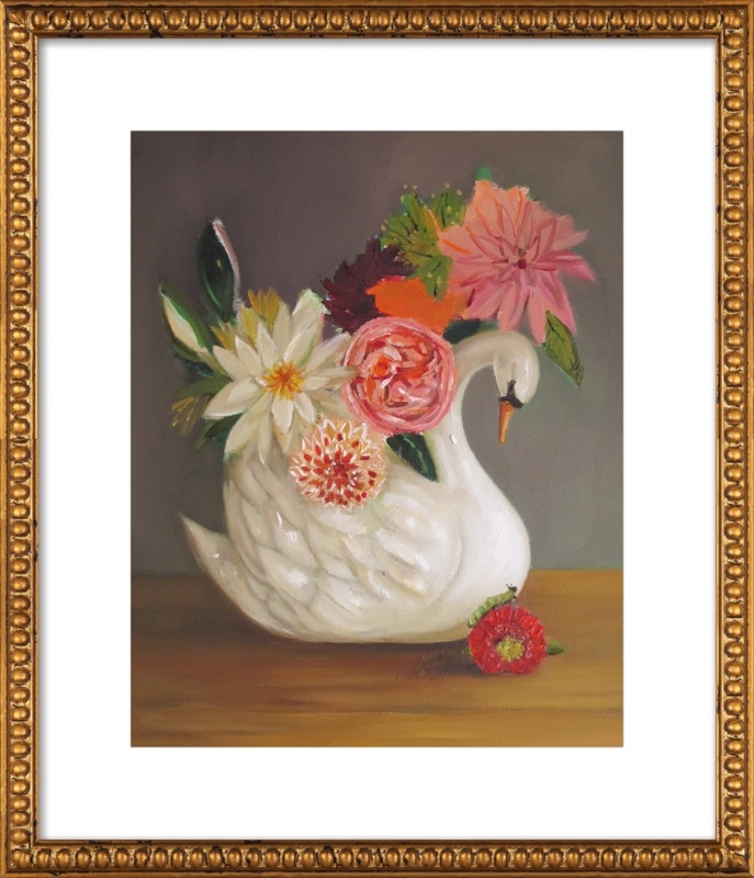 The Swan and the Caterpillar  BY JANET HILL, 20x24, Gold Crackle Bead Wood - Image 0