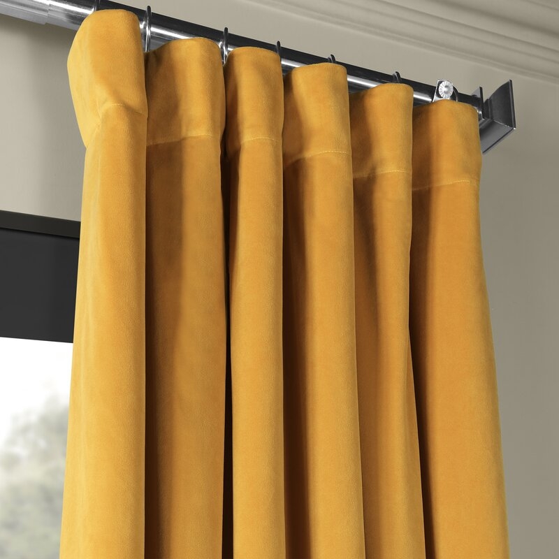 Albert Velvet Solid Blackout Thermal Rod Pocket Single Curtain Panel - Fools Gold - Image 1