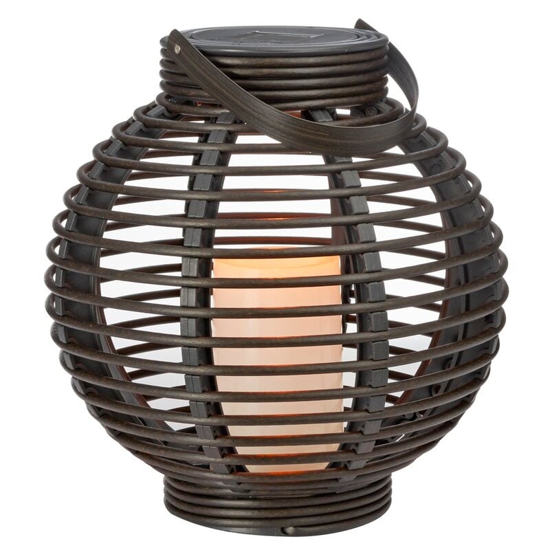 Basket Brown Solar Powered LED Outdoor Lantern with Electric Candle - Image 0