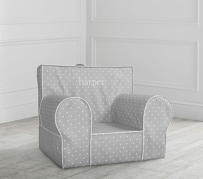 Kids Anywhere Chair(R), Gray Twill Pin Dot with White Piping - Image 0