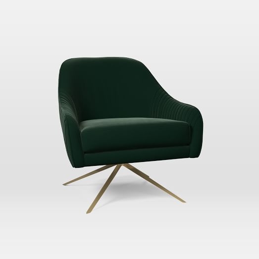 Roar + Rabbit Swivel Base Chair, Poly, Astor Velvet, Evergreen, Antique Brass - Image 0