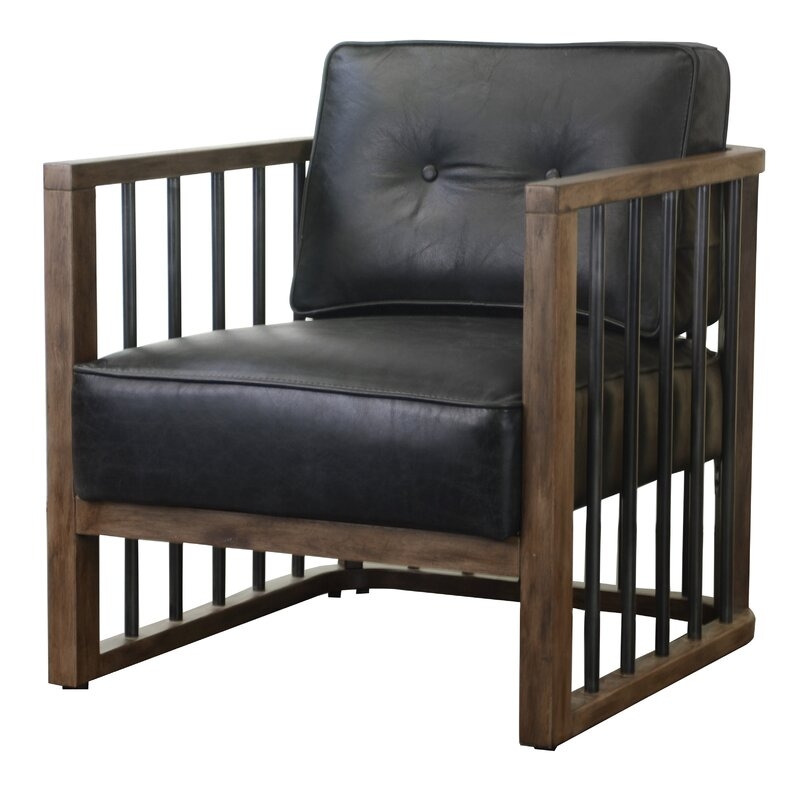 Shelton Wood-Framed Leather and Metal Accent Chair in Black - Image 0