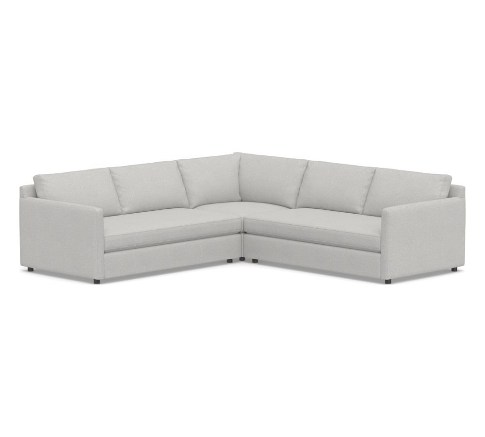 Pacifica Square Arm Upholstered 3-Piece L-Shaped Corner Sectional, Polyester Wrapped Cushions, Park Weave Ash - Image 0