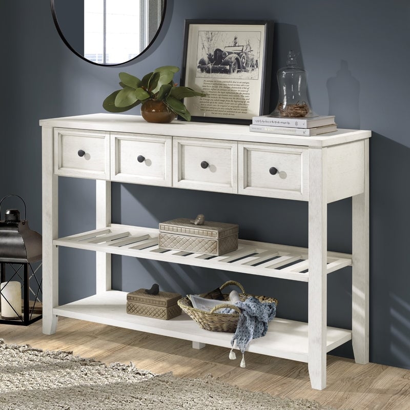 Hank 48" Solid Wood 2 Drawer Buffet with Wine Shelf - White - Image 0