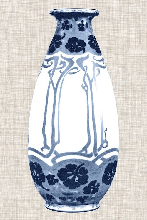 'Blue & White Vase II' Graphic Art Print on Canvas - Image 0