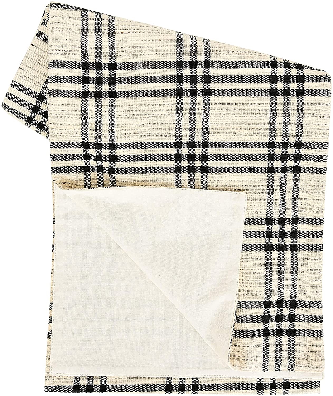 Black Plaid Woven Cotton and Wool Table Runner - Image 1