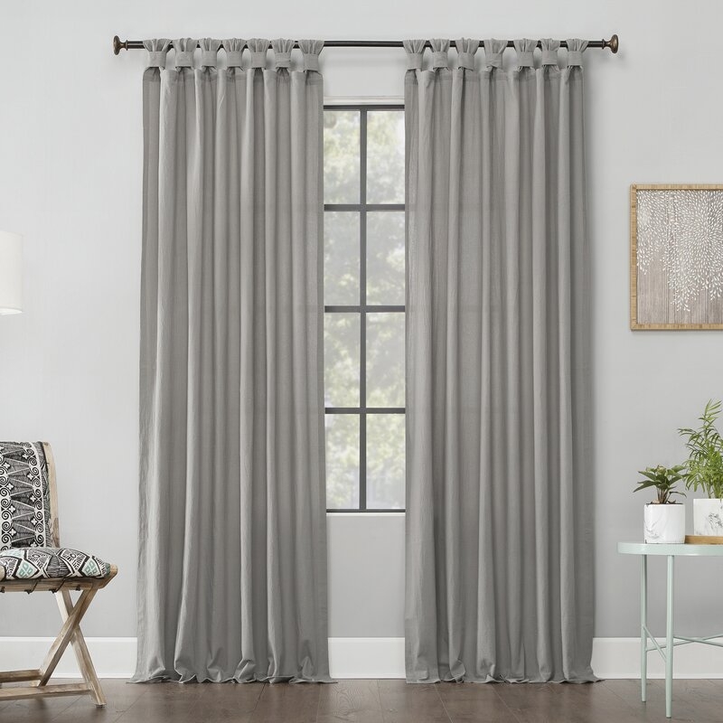 Nolan Washed Cotton Casual Solid Semi-Sheer Tab Top Single Curtain Panel- silver grey - Image 0