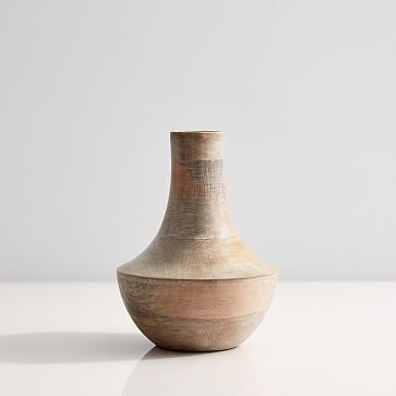 Mcm Wood Vase, Short Genie Bottle, Whitewash + Mango Wood - Image 0