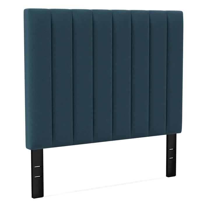 Channel Tufted Headboard Tall, King, Distressed Velvet, Peacock - Image 0